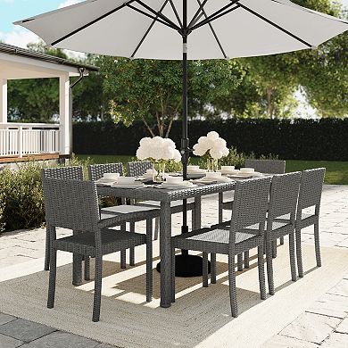 Martha Stewart 9pc Outdoor Rattan Wicker Patio Dining Set with 8 Stack Chairs and 71" Table