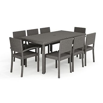 Martha Stewart 9 pc Outdoor Rattan Wicker Patio Dining Set with 8 Stack Chairs and 71" Table