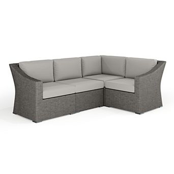 Martha Stewart Outdoor Modular Rattan Wicker 4-Seat Sectional Sofa with All-Weather Cushions