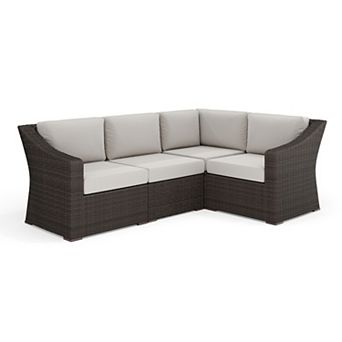 Martha Stewart Outdoor Modular Rattan Wicker 4-Seat Sectional Sofa with All-Weather Cushions