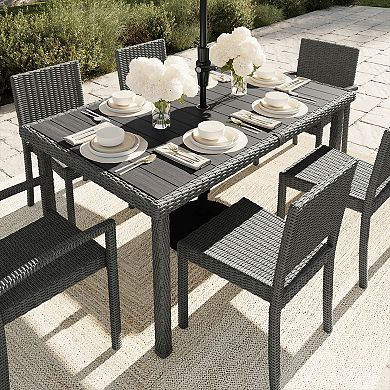 Martha Stewart 62" Outdoor Rattan Wicker Patio Table with Engineered Wood Top