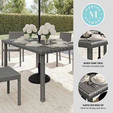 Martha Stewart 62" Outdoor Rattan Wicker Patio Table with Engineered Wood Top
