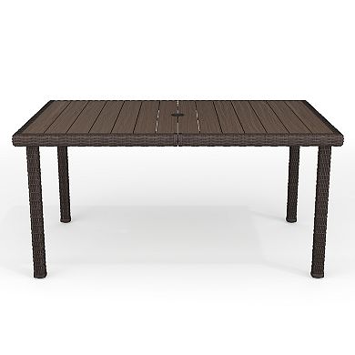 Martha Stewart 62" Outdoor Rattan Wicker Patio Table with Engineered Wood Top