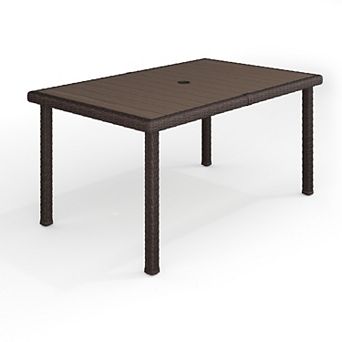 Martha Stewart 62" Outdoor Rattan Wicker Patio Table with Engineered Wood Top