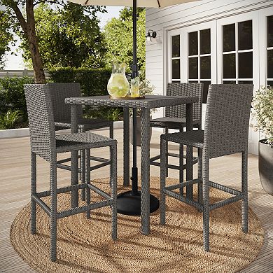 Martha Stewart 5-Piece Outdoor Rattan Wicker Patio Set with 4 Bar Stools, Bar Height Table