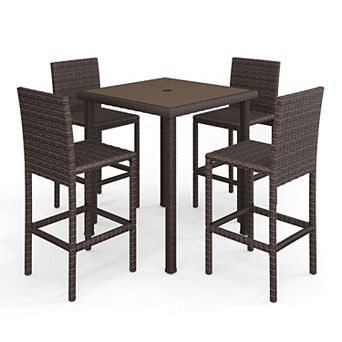 Martha Stewart 5 pc Outdoor Rattan Wicker Patio Set with 4 Bar Stools, Bar Height Table