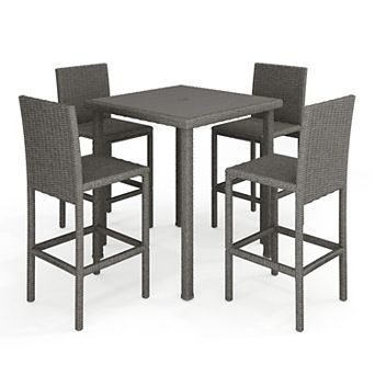 Martha Stewart 5 pc Outdoor Rattan Wicker Patio Set with 4 Bar Stools, Bar Height Table