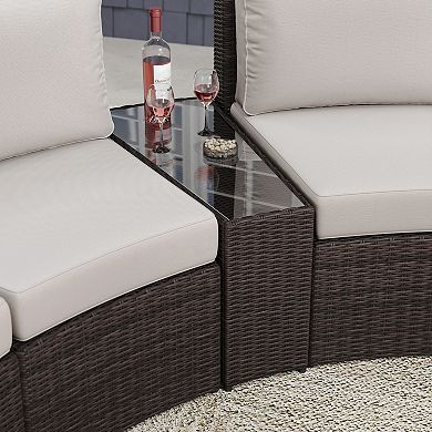 Martha Stewart Outdoor Modular Rattan Wicker Sectional Sofa Seats & Side Table
