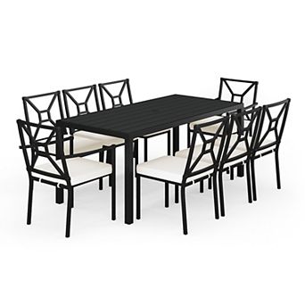 Martha Stewart 9 pc Steel Patio Dining Set with 8 Stackable Chairs and 71" Table