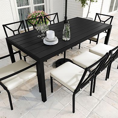 Martha Stewart 9-Piece Steel Patio Dining Set with 8 Stackable Chairs and 71" Table