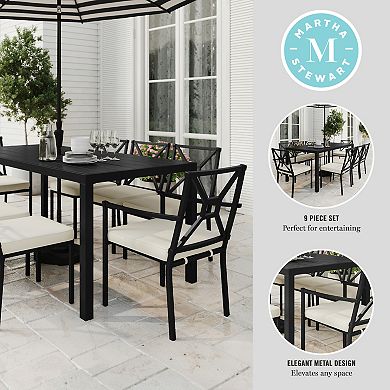 Martha Stewart 9-Piece Steel Patio Dining Set with 8 Stackable Chairs and 71" Table