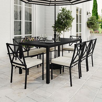 Martha Stewart 9-Piece Steel Patio Dining Set with 8 Stackable Chairs and 71" Table