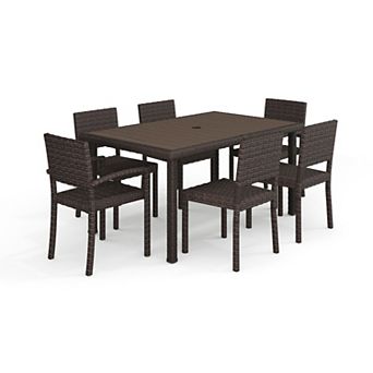 Martha Stewart 7 pc Outdoor Rattan Wicker Patio Dining Set with 6 Stack Chairs and 62" Table