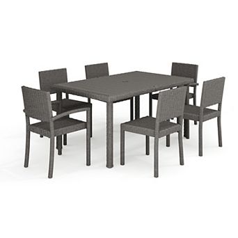 Martha Stewart 7 pc Outdoor Rattan Wicker Patio Dining Set with 6 Stack Chairs and 62" Table