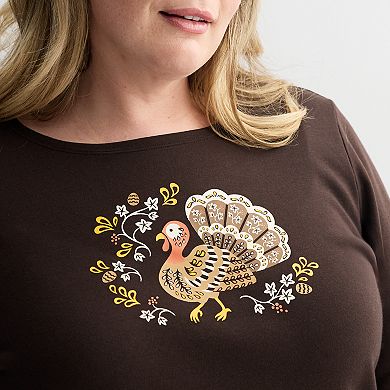 Plus Size Croft & Barrow® Harvest Motif Tee with Rounded Hem
