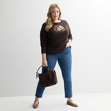 Plus Size Croft & Barrow® Harvest Motif Tee with Rounded Hem
