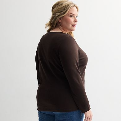 Plus Size Croft & Barrow® Harvest Motif Tee with Rounded Hem