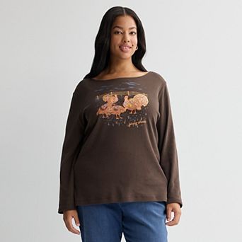 Plus Size Croft & Barrow® Harvest Motif Tee with Rounded Hem
