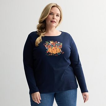 Plus Size Croft & Barrow® Harvest Motif Tee with Rounded Hem