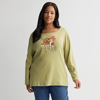 Plus Size Croft & Barrow® Harvest Motif Tee with Rounded Hem