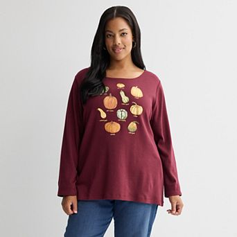 Plus Size Croft & Barrow® Harvest Motif Tee with Rounded Hem