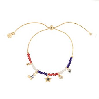 LC Lauren Conrad Gold Tone Americana Charm Nickel Free Pull Tie Bracelet