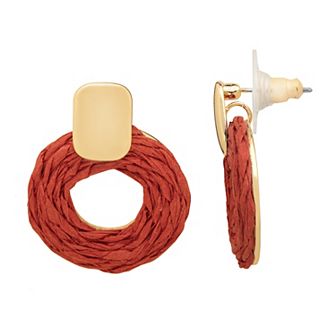 LC Lauren Conrad Gold Tone Rafia Nickel Free Hoop Drop Earrings