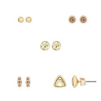 LC Lauren Conrad Gold Tone 5 pc Multi Stone Stud Earrings Set