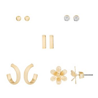 LC Lauren Conrad Gold Tone 5 pc Filigree Flower Earrings Set