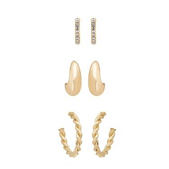 LC Lauren Conrad Gold Tone 3 pc Delicate Hoop Earrings Set