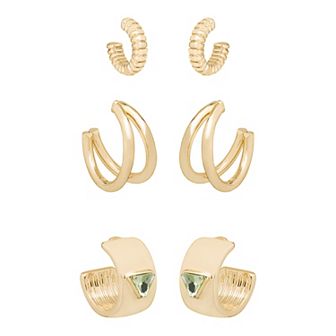 LC Lauren Conrad Gold Tone 3 pc Mixed Hoop Earrings Set