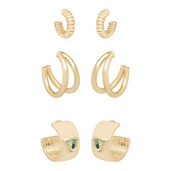 LC Lauren Conrad Gold Tone 3 pc Mixed Hoop Earrings Set
