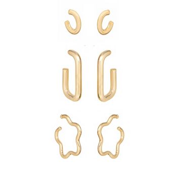 LC Lauren Conrad Gold Tone 3 pc Metal Flower Hoop Earrings Set