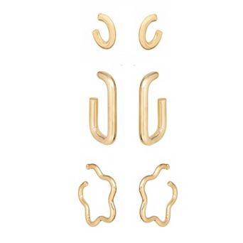LC Lauren Conrad Gold Tone 3 pc Metal Flower Hoop Earrings Set
