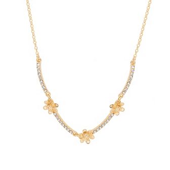 LC Lauren Conrad Gold Tone Simulated Crystal Filigree Flower Statement Necklace
