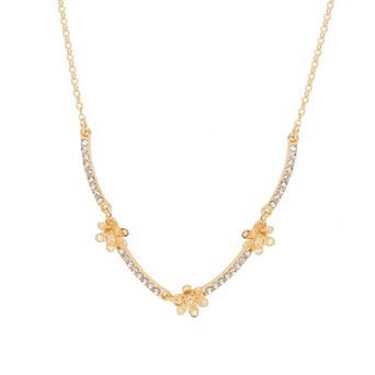 LC Lauren Conrad Gold Tone Simulated Crystal Filigree Flower Statement Necklace