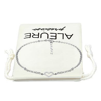 Aleure Precioso Sterling Silver Double Chain Open Heart Anklet
