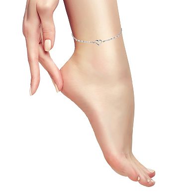 Aleure Precioso Sterling Silver Double Chain Open Heart Anklet