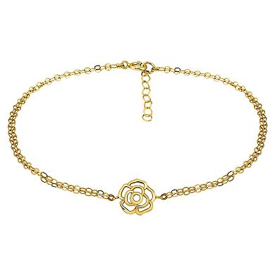 Aleure Precioso Carved Rose Double Chain Anklet