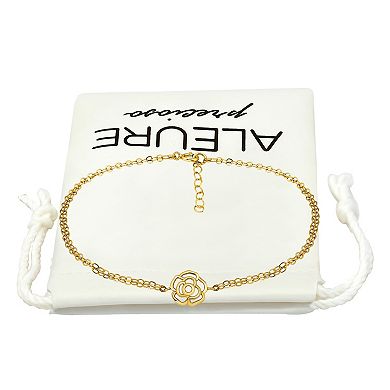 Aleure Precioso Carved Rose Double Chain Anklet