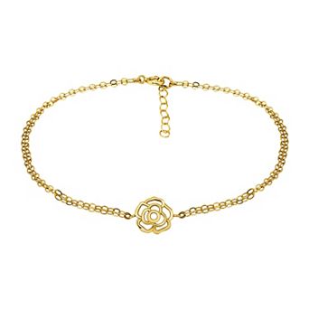 Aleure Precioso Carved Rose Double Chain Anklet