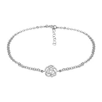 Aleure Precioso Carved Rose Double Chain Anklet