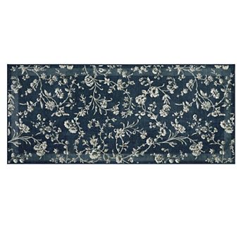 Laura Ashley Dark Navy Aria Floral Border Washable Area Rug
