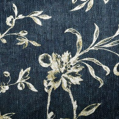 Laura Ashley Dark Navy Aria Floral Border Washable Area Rug