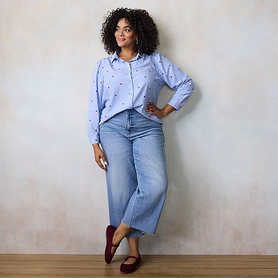 Plus Size LC Lauren Conrad Button Front Shirt with Heart Print