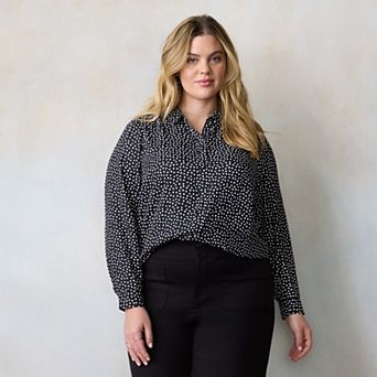 Plus Size LC Lauren Conrad Button Front Shirt with Heart Print