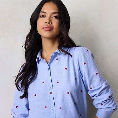 dress shirt with hearts Seeing Hearts Button Down Shirt - White Pink and Red, Small | Hazel and Olive