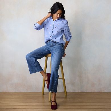 Petite LC Lauren Conrad Button Front Shirt with Heart Print