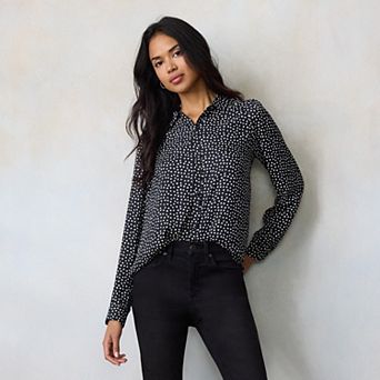 Petite LC Lauren Conrad Button Front Shirt with Heart Print