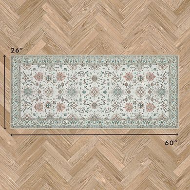 Laura Ashley Beige Aure Floral Washable Area Rug